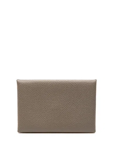 Pre-owned Hermes 2020 Epsom Calvi Verso Card Holder In Brown