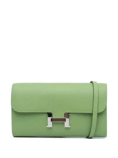 Pre-owned Hermes 2020 Epsom Constance Long To Go Wallet Crossbody Bag In 绿色
