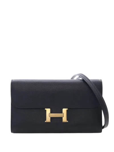 Pre-owned Hermes 2020 Epsom Constance Long To Go Wallet Crossbody Bag In Black