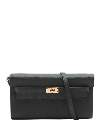 Pre-owned Hermes 2020 Epsom Kelly To Go Wallet Crossbody Bag In Black