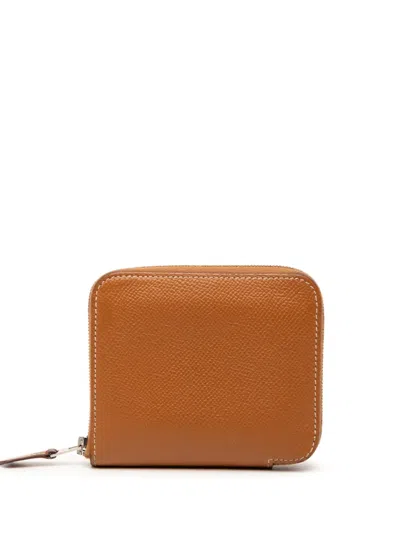 Pre-owned Hermes 2020 Epsom Silk In Compact Wallet Small Wallets In Brown