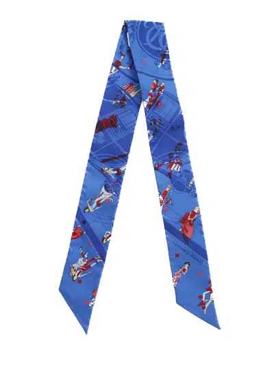 Pre-owned Hermes 2020 Ex Libris Les Parisiennes Silk Twilly Scarf Scarves In Blue