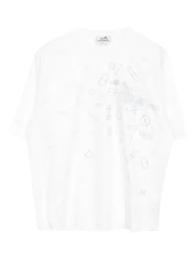 Pre-owned Hermes 2020 Fragments Equestres T-shirt In White