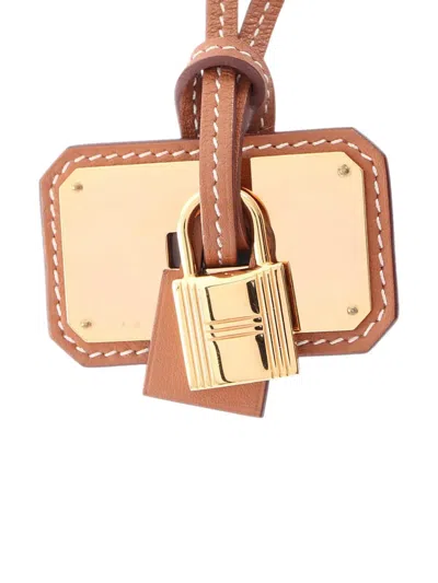 Pre-owned Hermes 2020 Gold Plated And Swift O Kelly Pendant Necklace Gm Costume Necklace In Brown