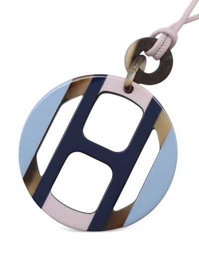 Pre-owned Hermes 2020 H Equipe Necklace In Silver