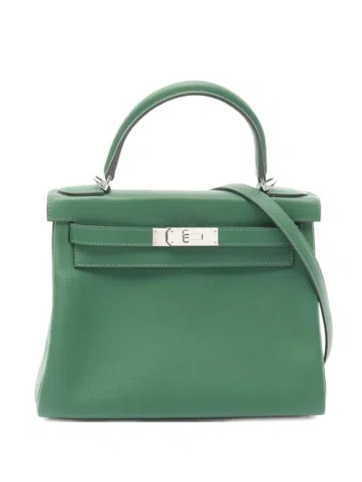 Pre-owned Hermes 2020 Kelly 28 Bamboo Handbag In Green