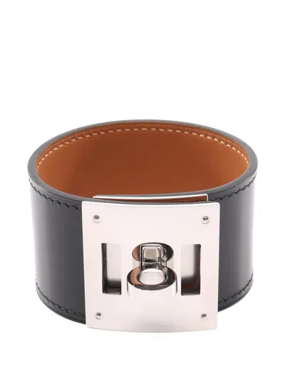 Pre-owned Hermes 2020 Kelly Dog Leathewr Bracelet In Black