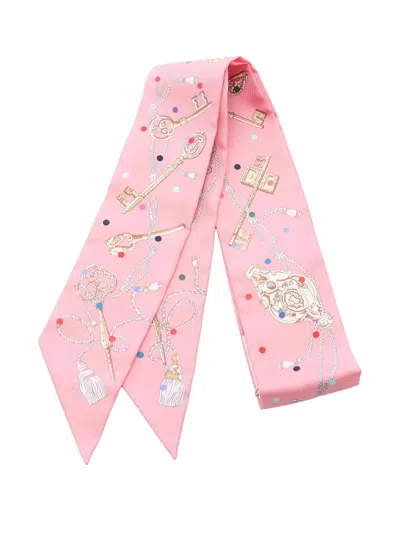 Pre-owned Hermes 2020 Les Cles A Pois Twilly Scarf In Pink