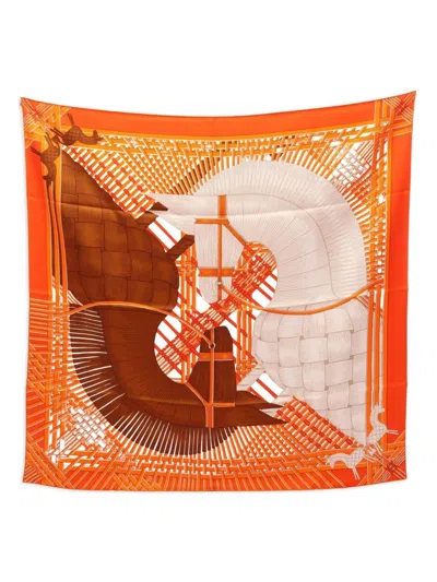 Pre-owned Hermes 2020 Masan And Masan Silk Scarf In Orange