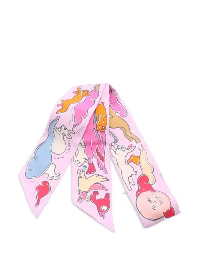 Pre-owned Hermes 2020 Mille Et Un Lapis Twilly Scarf In Pink