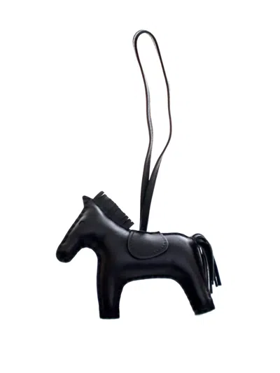 Pre-owned Hermes 2020 Milo Lambskin Grigri Rodeo Bag Charm Mm Key Chain In Black