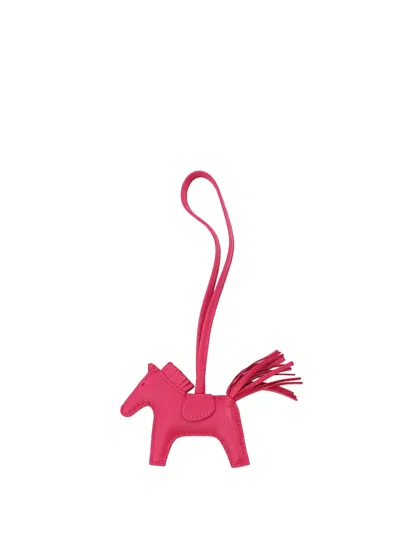 Pre-owned Hermes 2020 Milo Lambskin Grigri Rodeo Bag Charm Pm Key Chain In Pink