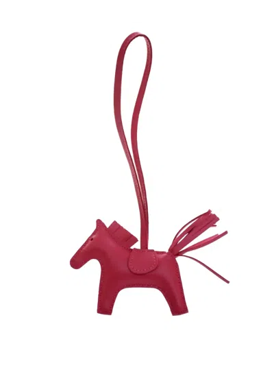 Pre-owned Hermes 2020 Milo Lambskin Grigri Rodeo Bag Charm Pm Key Chain In Pink