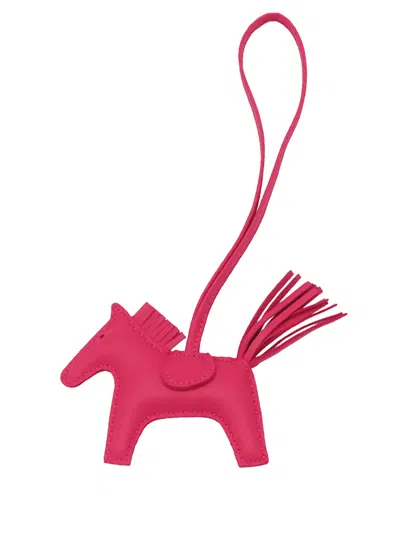 Pre-owned Hermes 2020 Milo Lambskin Grigri Rodeo Bag Charm Pm Key Chain In Pink