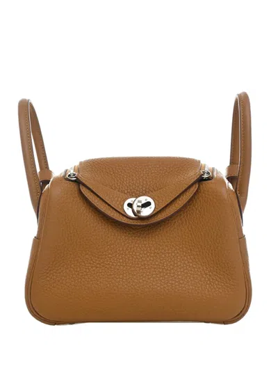 Pre-owned Hermes 2020 Mini Clemence Lindy 20 Satchel In Brown