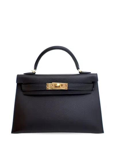 Pre-owned Hermes 2020 Mini Epsom Kelly Ii Sellier 20 Satchel In Black