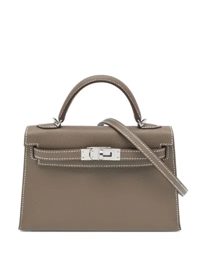 Pre-owned Hermes 2020 Mini Kelly Ii Epsom Leather Handbag In Gray