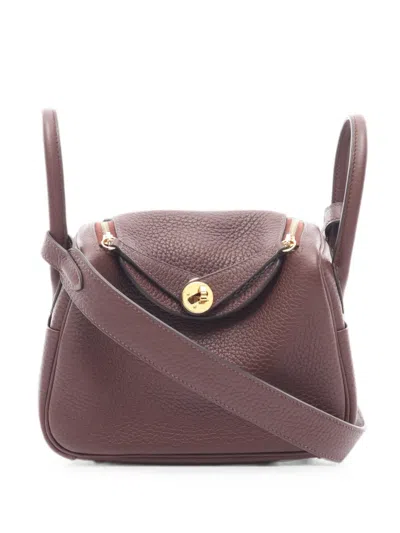 Pre-owned Hermes 2020 Mini Lindy Clemence-leather Tote Bag In Brown