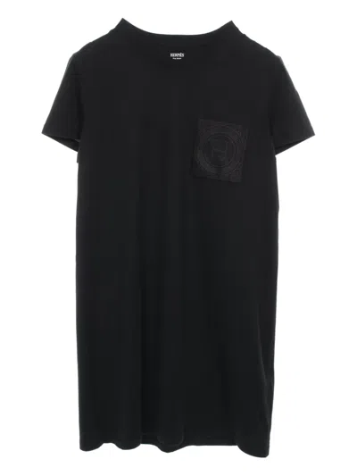 Pre-owned Hermes 2020 Mosaic-embroidered Dress In Black