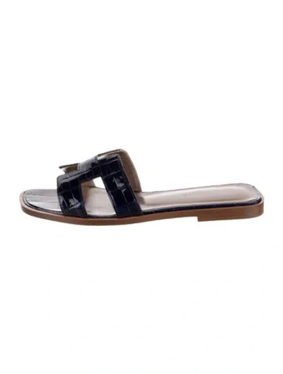Pre-owned Hermes 2020 Oran Slides W/ Tags In Blue