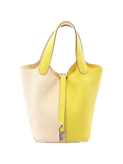 Pre-owned Hermes 2020 Pm Picotin Lock Kazak Tote Bag In Yellow