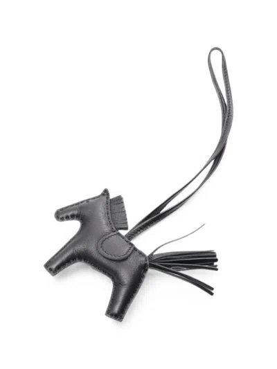 Pre-owned Hermes 2020 Pm Rodeo Leather Bag Charm In Black