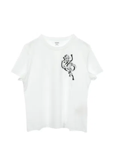 Pre-owned Hermes 2020 Printed Crew-neck T-shirt In White