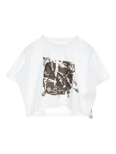 Pre-owned Hermes 2020 Printed Cropped T-shirt In White