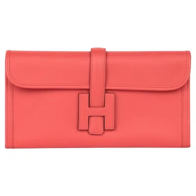 Pre-owned Hermes Hermès 2020 Rose Texas Evercolour Leather Jige Elan 29 Women's Clutch In Red
