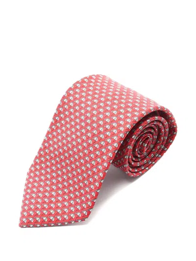 Pre-owned Hermes 2020 Silk Patterned Tie In Red