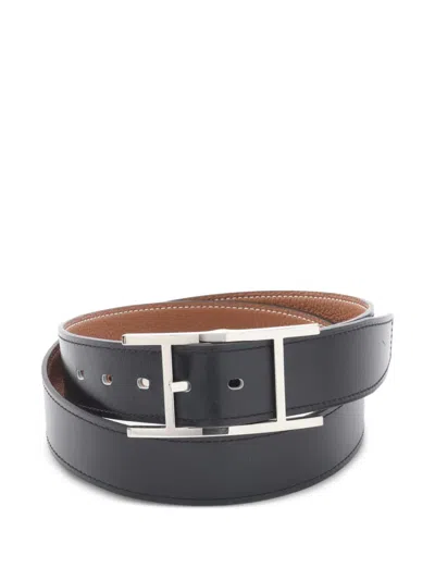 Pre-owned Hermes 2020 Togo Reversible Belt In Black