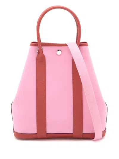 Pre-owned Hermes 2020 Toile And Negonda Garden File 28 Satchel In Pink