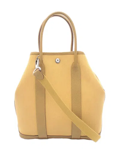 Pre-owned Hermes 2020 Toile And Negonda Garden File 28 Satchel In Yellow