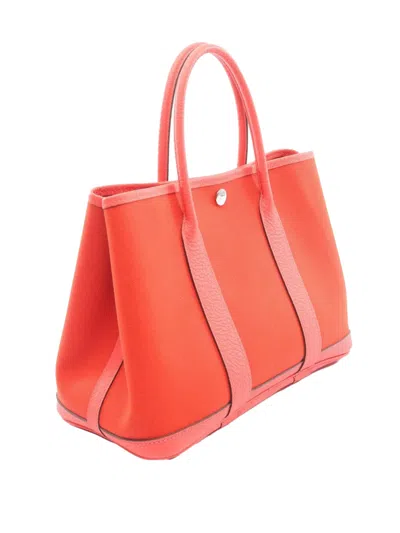 Pre-owned Hermes 2020 Toile And Negonda Garden Party 30 Satchel In Red