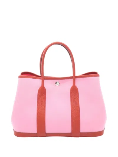 Pre-owned Hermes 2020 Toile And Negonda Garden Party 30 Tote Bag In Pink
