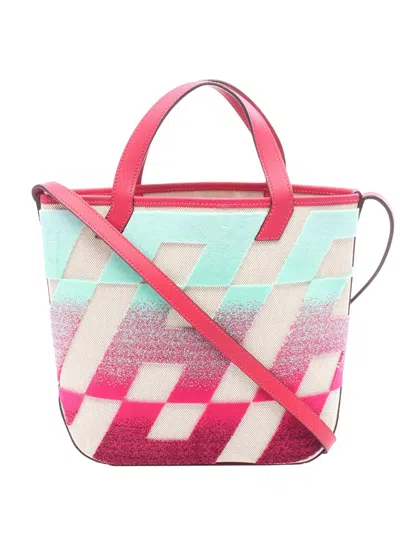 Pre-owned Hermes 2020 Toile And Swift Cabas H En Biais 27 Satchel In Pink