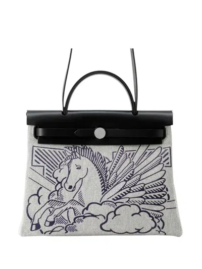Pre-owned Hermes 2020 Toile And Vache Hunter Pegase Pop Herbag Zip 31 Satchel In Black