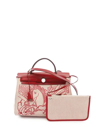 Pre-owned Hermes 2020 Toile And Vache Hunter Pegase Pop Herbag Zip 31 Satchel In Orange
