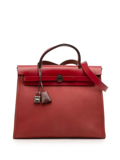 Pre-owned Hermes 2020 Toile Herbag Zip Retourne Verso 31 Satchel In Red