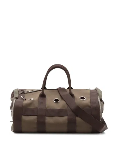 Pre-owned Hermes 2020 Toile Military Dog Carrier Travel Bag In Brown