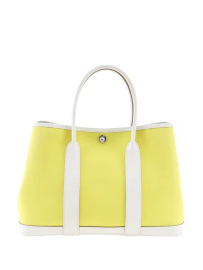 Pre-owned Hermes 2020 Toile Officier And Vache Country Garden Party 30 Tote Bag In White