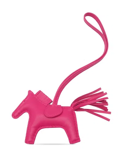 Pre-owned Hermes 2020-2023 Milo Lambskin Grigri Rodeo Bag Charm Pm Key Chain In Pink