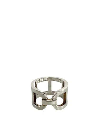 Pre-owned Hermes 2020-2025 Medium Sterling Silver Ever Chaine D'ancre Ring