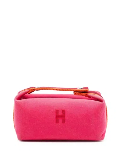 Pre-owned Hermes 2020-2025 Small Toile Bride A Brac Case Vanity Bag In Pink