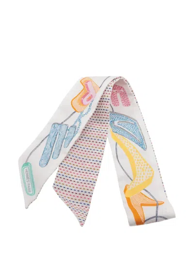 Pre-owned Hermes 2020-2026 Chevaloscope Neon Pointille Silk Twilly Card Holder In Multi