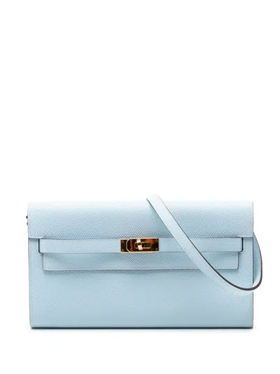 Pre-owned Hermes 2020-2026 Epsom Kelly To Go Wallet Crossbody Bag In Blue