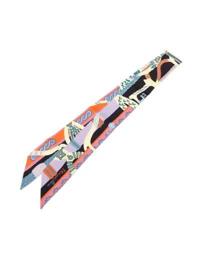 Pre-owned Hermes 2020-2026 Fantaisie D Etriers Silk Twilly Scarf Scarves In Blue