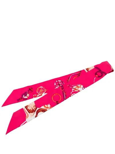Pre-owned Hermes 2020-2026 Festival Des Amazones Silk Twilly Scarf Scarves In Pink