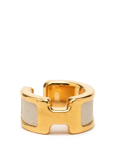 Pre-owned Hermes 2020-2026 Gold Plated And Epsom Olympe Ear Cuff Costume Earrings