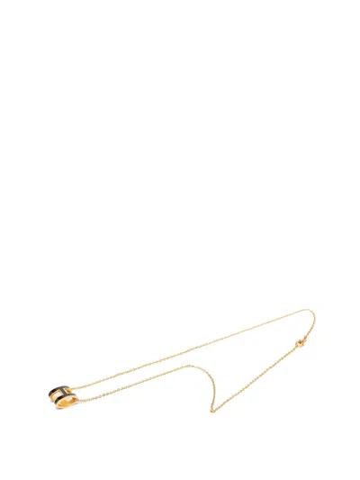 Pre-owned Hermes 2020-2026 Gold Plated Enamel Mini Pop H Pendant Necklace Costume Necklace In Black